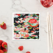 Zwart Rood Japans Kimono Bloemen Decoupage Papier Servet (Insitu)
