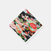 Zwart Rood Japans Kimono Bloemen Decoupage Papier Servet (Hoek)