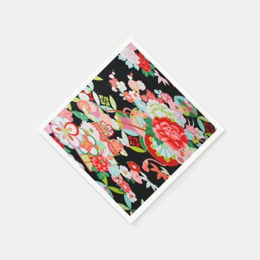 Zwart Rood Japans Kimono Bloemen Decoupage Papier Servet (Hoek)