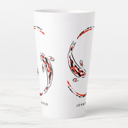 Zwart & Rood Japans Koi Fish Artistic Latte Mok (Voorkant)