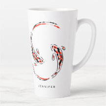 Zwart & Rood Japans Koi Fish Artistic Latte Mok