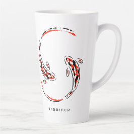 Zwart & Rood Japans Koi Fish Artistic Latte Mok