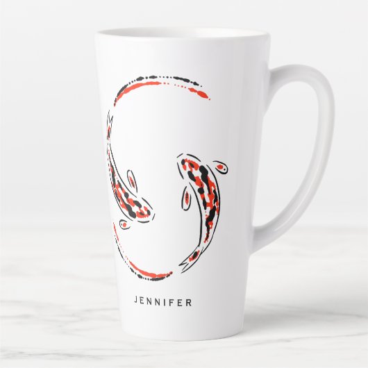 Zwart & Rood Japans Koi Fish Artistic Latte Mok (Rechts)