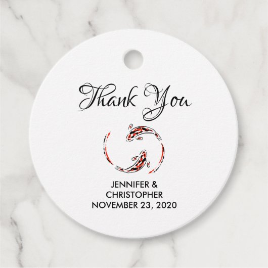 Zwart & rood Japans Koi-vis artistieke trouw Bedankjes Labels (Voorkant)