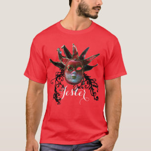 ZWART ROOD JESTER MASKER, BLOEMENWERVELINGEN Masqu T-shirt