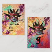 ZWART ROOD JESTER MASKER Maskerade Party Roze Groe Visitekaartje (Voorkant / Achterkant)