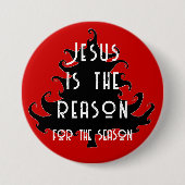 Zwart-rood Jezus is de Reason-kerstpop Ronde Button 7,6 Cm (Voorkant)