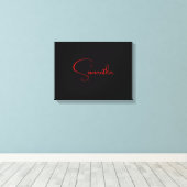 Zwart rood Jouw naam minimalistisch modern kalligr Canvas Afdruk (Insitu (Houten vloer))