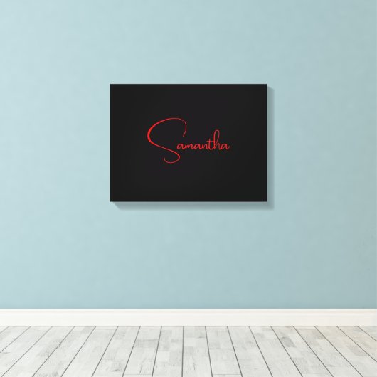 Zwart rood Jouw naam minimalistisch modern kalligr Canvas Afdruk (Insitu (Houten vloer))