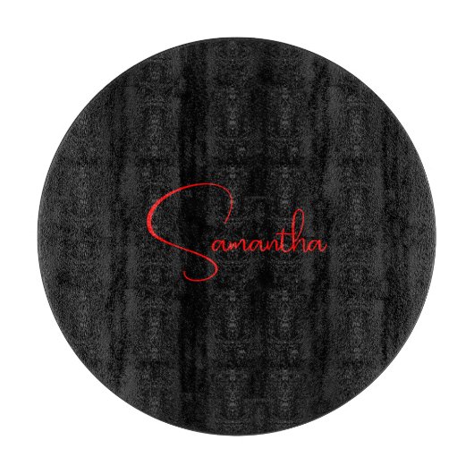 Zwart rood Jouw naam minimalistisch modern kalligr Snijplank (Voorkant)