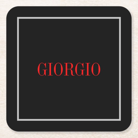 Zwart rood Jouw naam minimalistisch persoonlijk mo Kartonnen Onderzetters (Voorkant)