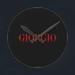 Zwart rood Jouw naam minimalistisch persoonlijk mo Ronde Klok<br><div class="desc">Modern,  eenvoudig design.</div>