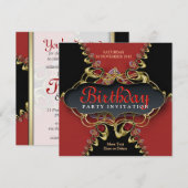 Zwart Rood Kant Exotische Verjaardagsfeestuitnodig Kaart (Voorkant / Achterkant)
