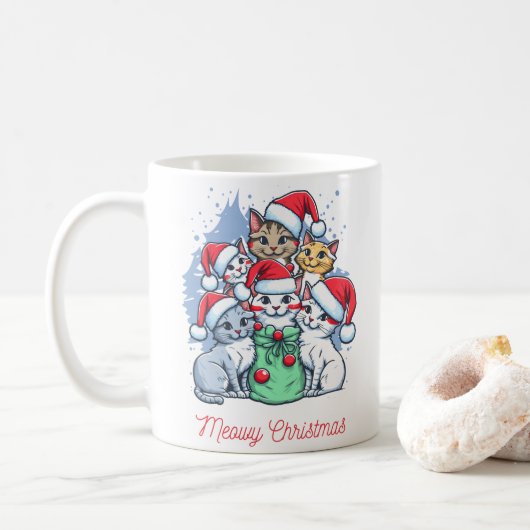 Zwart Rood Kat Kerst Koffiemok (Met donut)