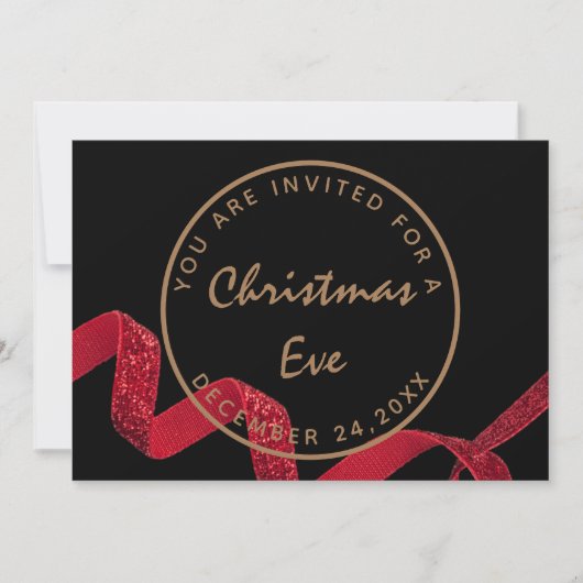 Zwart Rood Kerstavond Diner Winter Kaart (Voorkant)