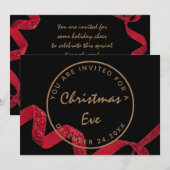 Zwart Rood Kerstavond Diner Winter Kaart (Voorkant / Achterkant)