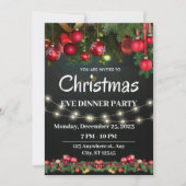 Zwart Rood kerstavond etentje uitnodiging (Voorkant)