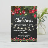 Zwart Rood kerstavond etentje uitnodiging (Staand voorkant)
