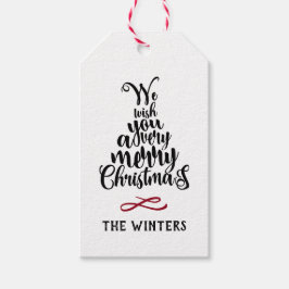 Zwart & Rood Kerstboom Lettering Holiday Gift Cadeaulabel