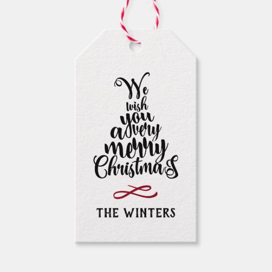 Zwart & Rood Kerstboom Lettering Holiday Gift Cadeaulabel (Voorkant)