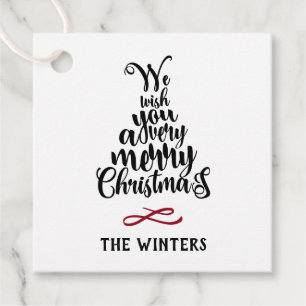 Zwart & Rood Kerstboom Lettering Vakantie Bedankjes Labels