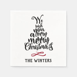 Zwart & Rood Kerstboom Lettering Vakantie Servet