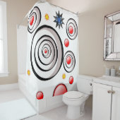 Zwart, rood, kleurrijk wit douchegordijn (In situ)