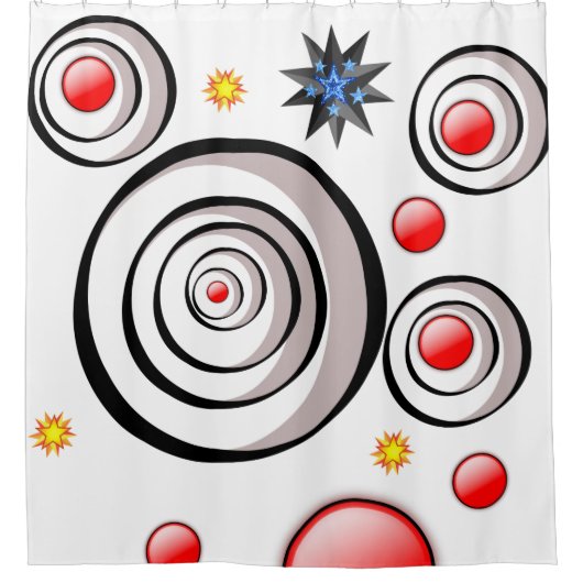 Zwart, rood, kleurrijk wit douchegordijn (Voorkant)