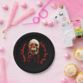 Zwart & Rood lachende schedel Halloween Party Papieren Bordje (Feest)