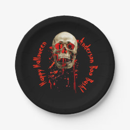 Zwart & Rood lachende schedel Halloween Party Papieren Bordje