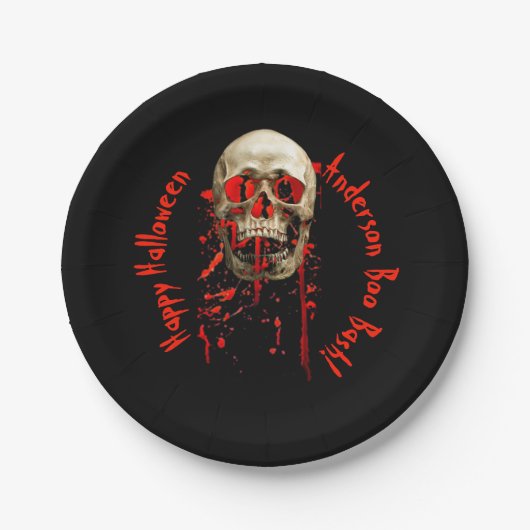 Zwart & Rood lachende schedel Halloween Party Papieren Bordje (Voorkant)