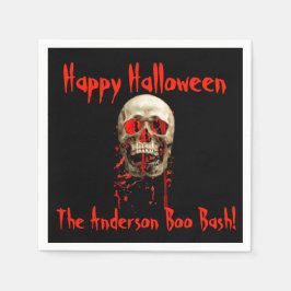 Zwart & Rood lachende schedel Halloween Party Servet