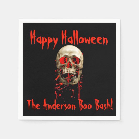 Zwart & Rood lachende schedel Halloween Party Servet (Voorkant)