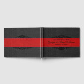 Zwart & rood leer zwart bloemaccent gastenboek (Volledig)
