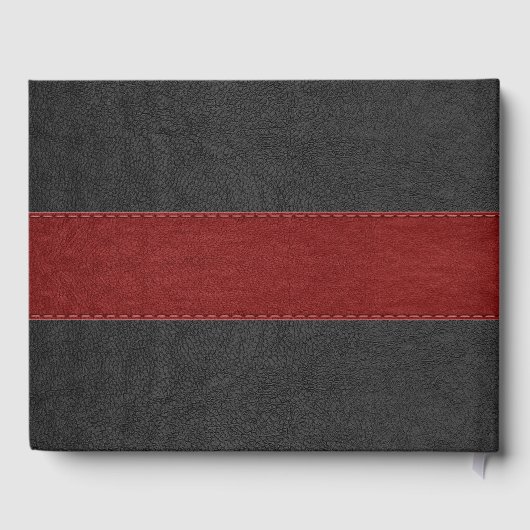 Zwart & rood leer zwart bloemenaccent gastenboek (Achterkant)