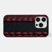 Zwart & rood leereffect iPhone hoesje (Achterkant horizontaal)
