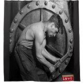 Zwart Rood Liefde Mechanisch Douchegordijn (Voorkant)