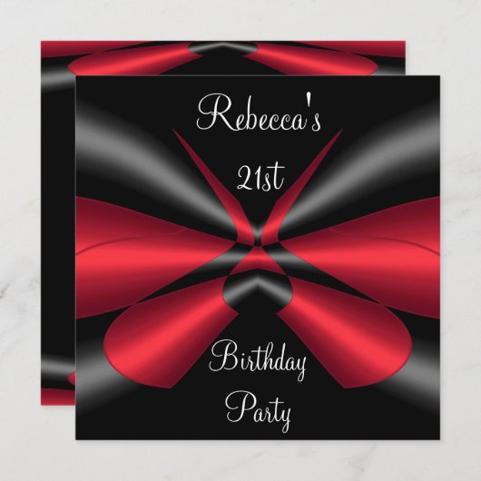 Zwart rood lint 21ste legant geboortedag kaart (Voorkant / Achterkant)