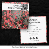 Zwart & Rood Marmer Abstract QR Code Social Media Vierkante Visitekaartje