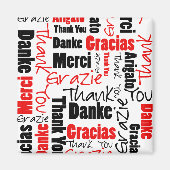 Zwart-rood meertalig Dank je Word Cloud Magneet (Voorkant)