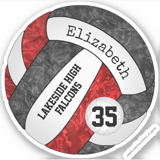 Zwart Rood Meisjes Volleybal Een School Mascotte N Sticker (Voorkant)