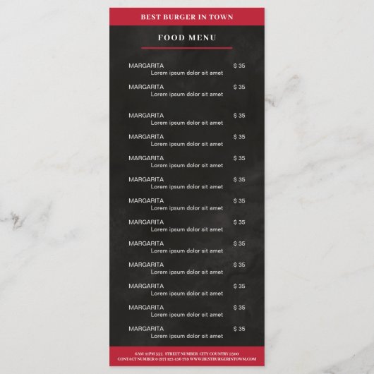 Zwart, rood menu (Achterkant)