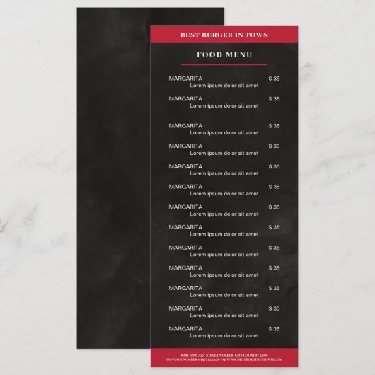 Zwart, rood menu (Voorkant / Achterkant)