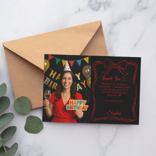 Zwart rood met de hand getekende boog foto verjaar bedankkaart