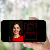 Zwart rood met de hand getekende boog foto verjaar kaart