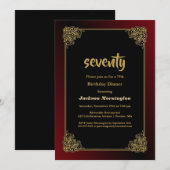 Zwart Rood met Gold Lijst 70e verjaardag Kaart (Voorkant / Achterkant)