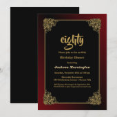 Zwart Rood met Gold Lijst 80th Birthday Dinner Kaart (Voorkant / Achterkant)