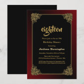 Zwart Rood met Gouden Lijst 18e Verjaardag Diner Kaart (Voorkant / Achterkant)