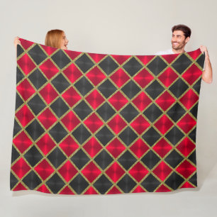 Zwart-rood met gouden pleinen fleece deken