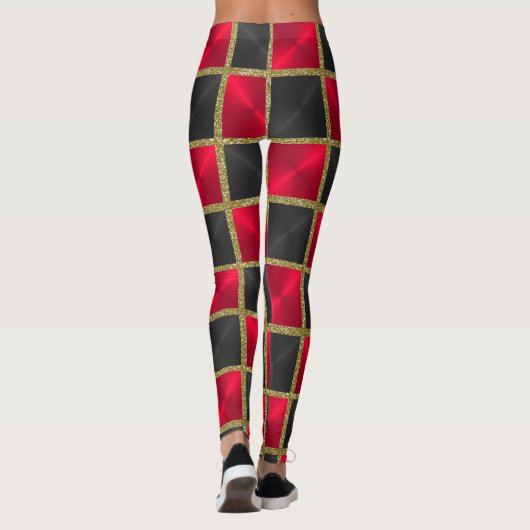Zwart-rood met gouden pleinen leggings (Achterkant)